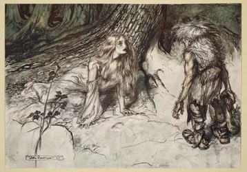Mime trouve la mère de Siegfried dans la forêt, illustration de 